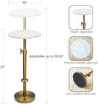 Adjustable 10" White Marble Drink Table with 2 Coasters, Antique Brass, alternate view 3