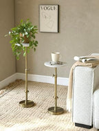 Adjustable 10" White Marble Drink Table with 2 Coasters, Antique Brass, alternate view 4