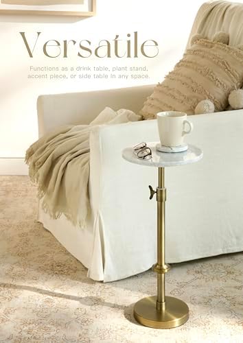 Adjustable 10" White Marble Drink Table with 2 Coasters, Antique Brass, alternate view 5