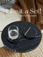 Adjustable 12" Black Marble Drink Table with 2 Coasters, Antique Brass, alternate view 2