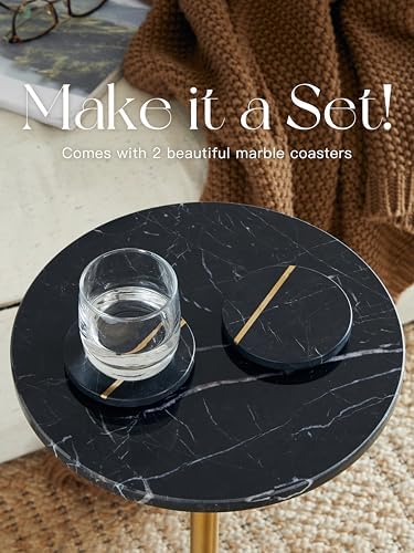 Adjustable 12" Black Marble Drink Table with 2 Coasters, Antique Brass, alternate view 2