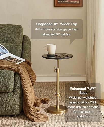 Adjustable 12" Black Marble Drink Table with 2 Coasters, Antique Brass, alternate view 4