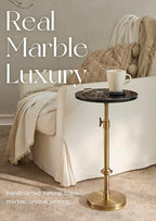 Adjustable 12" Black Marble Drink Table with 2 Coasters, Antique Brass, alternate view 6