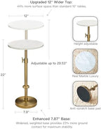 Adjustable 12" White Marble Drink Table with 2 Coasters, Antique Brass, alternate view 2