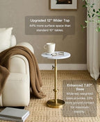 Adjustable 12" White Marble Drink Table with 2 Coasters, Antique Brass, alternate view 3