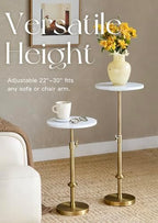 Adjustable 12" White Marble Drink Table with 2 Coasters, Antique Brass, alternate view 4