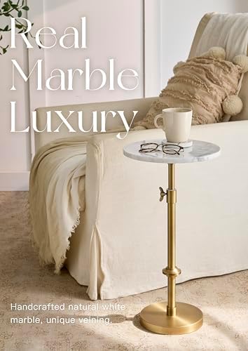 Adjustable 12" White Marble Drink Table with 2 Coasters, Antique Brass, alternate view 5