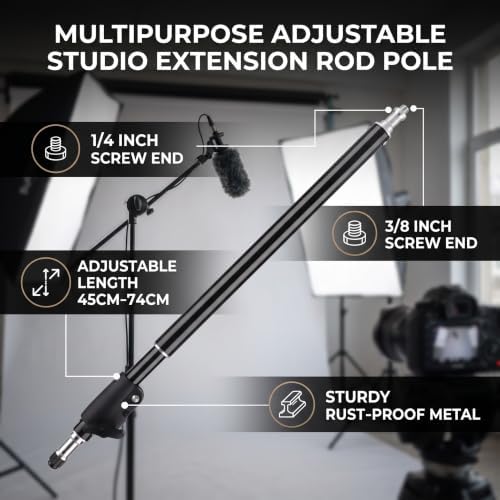 Adjustable Extension Rod Stick Pole, 45-74cm Photography Studio Extension Rod Stick 3/8" 1/4" Multipurpose, alternate view 2