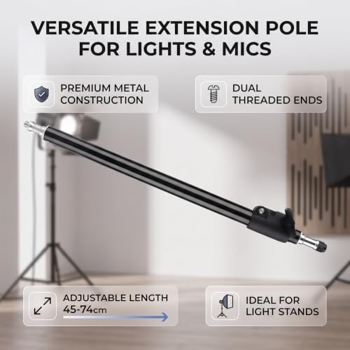 Adjustable Extension Rod Stick Pole, 45-74cm Photography Studio Extension Rod Stick 3/8" 1/4" Multipurpose, alternate view 3