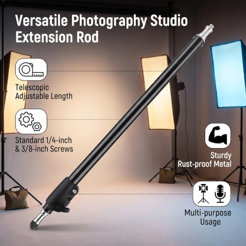 Adjustable Extension Rod Stick Pole, 45-74cm Photography Studio Extension Rod Stick 3/8" 1/4" Multipurpose, alternate view 4
