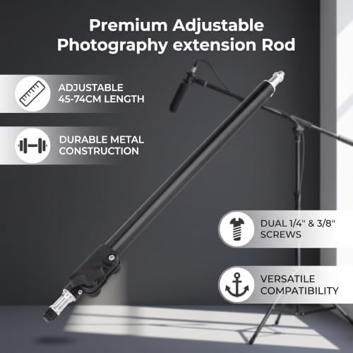 Adjustable Extension Rod Stick Pole, 45-74cm Photography Studio Extension Rod Stick 3/8" 1/4" Multipurpose, alternate view 5