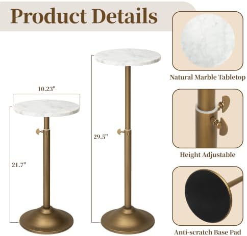 Adjustable Height Marble Drink Table, 10.2" Cocktail Martini Table, alternate view 2