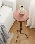 Adjustable Height Round Pedestal Table - 10x10x22-30 Inch, Red Travertine