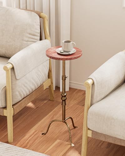 Adjustable Height Round Pedestal Table - 10x10x22-30 Inch, Red Travertine, alternate view 4