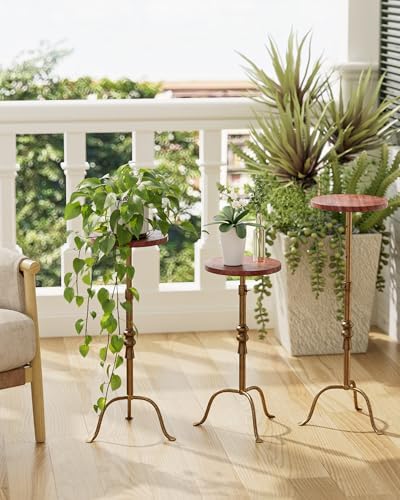 Adjustable Height Round Pedestal Table - 10x10x22-30 Inch, Red Travertine, alternate view 6