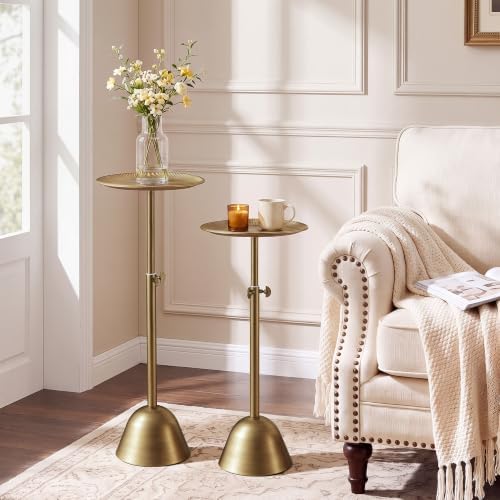 Adjustable-Height Small Drink Table, Round Antique Gold Side Table in Antique Gold, alternate view 4