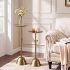 Adjustable-Height Small Drink Table, Round Antique Gold Side Table in Antique Gold, alternate view 4