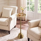 Adjustable-Height Small Drink Table, Round Antique Gold Side Table in Antique Gold, alternate view 5
