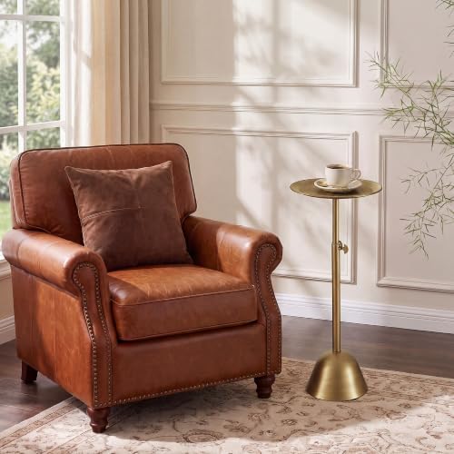 Adjustable-Height Small Drink Table, Round Antique Gold Side Table in Antique Gold, alternate view 6