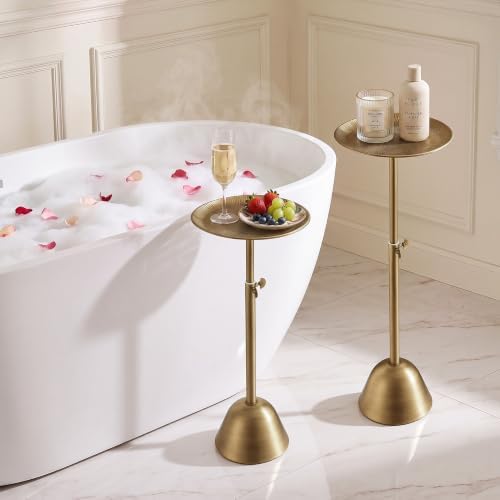 Adjustable-Height Small Drink Table, Round Antique Gold Side Table in Antique Gold, alternate view 7