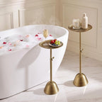 Adjustable-Height Small Drink Table, Round Antique Gold Side Table in Antique Gold, alternate view 7