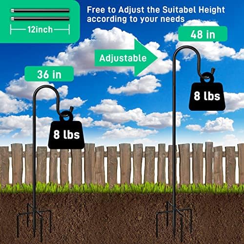 Adjustable Shepards Hooks for Outdoor with 5 Prong Base Shepherds Hooks for Outdoor Stand Pole for Humming Bird, alternate