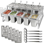 Adjustable Stainless Steel Pizza Topping Storage Station (10 Pans) in Silver Adjustable