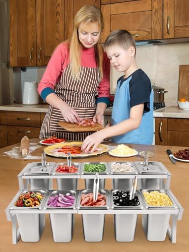 Adjustable Stainless Steel Pizza Topping Storage Station (10 Pans) in Silver Adjustable, alternate view 2