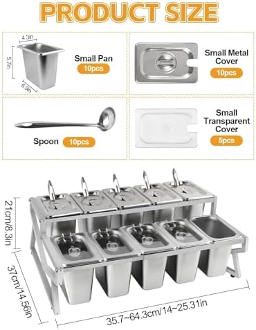Adjustable Stainless Steel Pizza Topping Storage Station (10 Pans) in Silver Adjustable, alternate view 3