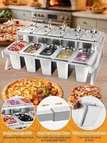 Adjustable Stainless Steel Pizza Topping Storage Station (10 Pans) in Silver Adjustable, alternate view 6