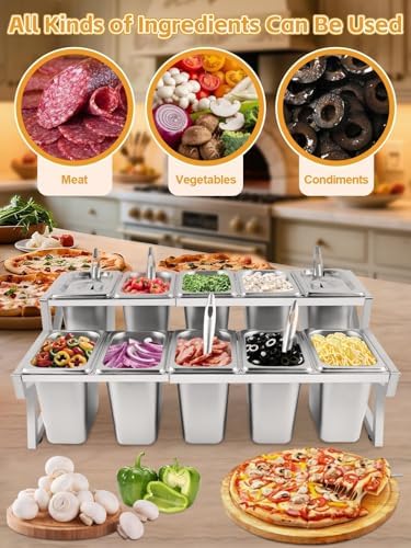 Adjustable Stainless Steel Pizza Topping Storage Station (10 Pans) in Silver Adjustable, alternate view 7