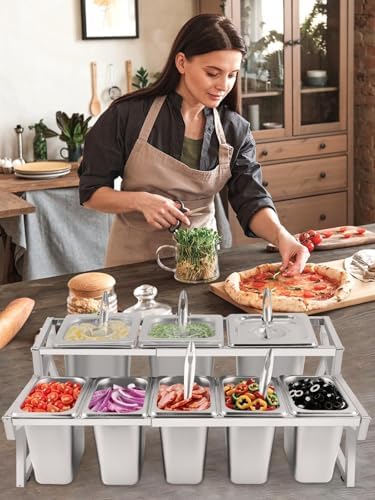 Adjustable Stainless Steel Pizza Topping Storage Station (8 Pans) in Compact (14.4-25.8 inches) in Silver, alternate view 2