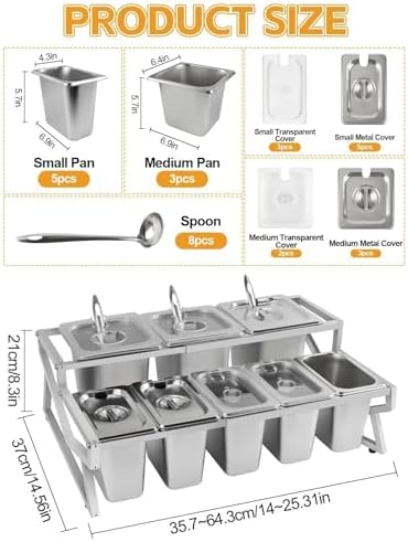 Adjustable Stainless Steel Pizza Topping Storage Station (8 Pans) in Compact (14.4-25.8 inches) in Silver, alternate view 3