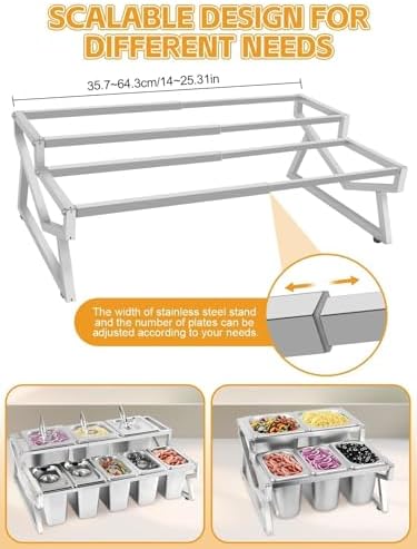 Adjustable Stainless Steel Pizza Topping Storage Station (8 Pans) in Compact (14.4-25.8 inches) in Silver, alternate view 5