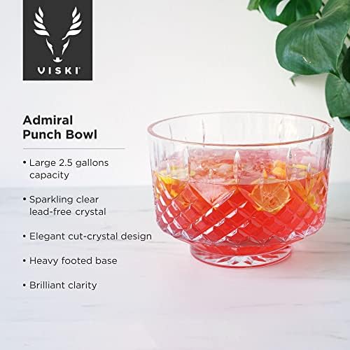 Admiral Punch Bowl Set with 8 Tumblers, Cut Crystal Cocktail Party Serveware, Dishwasher Safe, 2.5 Gallons, 9 Oz, alternate