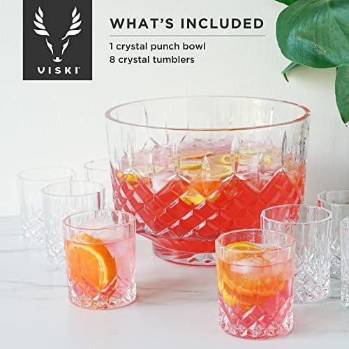 Admiral Punch Bowl Set with 8 Tumblers, Cut Crystal Cocktail Party Serveware, Dishwasher Safe, 2.5 Gallons, 9 Oz, alternate