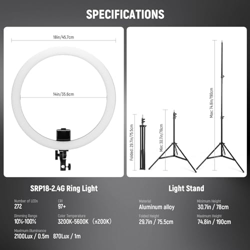 Advanced 18" LED Ring Light with Tripod Stand Phone Holder, alternate view 6