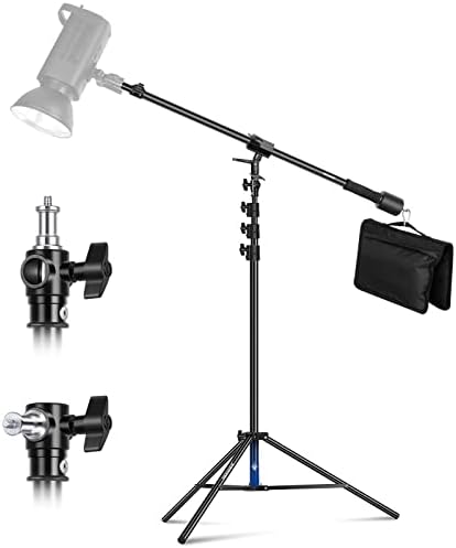 Air Cushioned Aluminum Light Stand, 9.8ft/3m Adjustable Photography Stand with Boom Arm, Counterweight, Sandbag