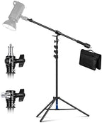 Air Cushioned Aluminum Light Stand, 9.8ft/3m Adjustable Photography Stand with Boom Arm, Counterweight, Sandbag