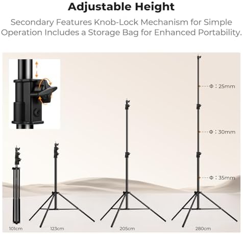 Air Cushioned Light Stand, 41-110" Height, 1/4"-3/8" Adapter in Black, alternate view 5