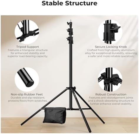 Air Cushioned Light Stand, 41-110" Height, 1/4"-3/8" Adapter in Black, alternate view 6