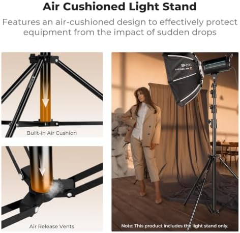 Air Cushioned Light Stand, 53-157" Height, 1/4"-3/8" Adapter, alternate view 2