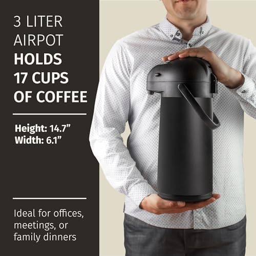 Airpot Coffee Carafe Dispenser with Pump Black 12 Hours Hot Water Retention, alternate view 3