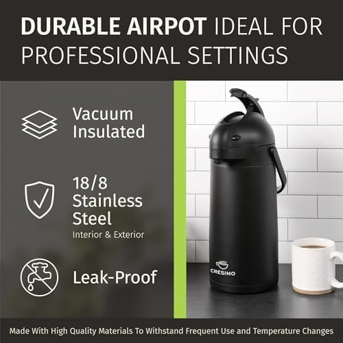 Airpot Coffee Carafe Dispenser with Pump Black 12 Hours Hot Water Retention, alternate view 5
