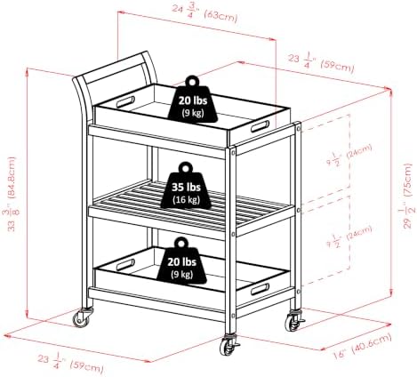 Albert 3-Tier Serving Cart, Walnut, 33", alternate view 3