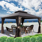 Alexander Hardtop Aluminum Permanent Gazebo with a Mosquito Net and Privacy Sidewalls (Alexander 12'x14' (Brown)