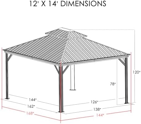 Alexander Hardtop Aluminum Permanent Gazebo with a Mosquito Net and Privacy Sidewalls (Alexander 12'x14' (Brown), alternate