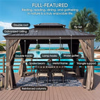 Alexander Hardtop Aluminum Permanent Gazebo with a Mosquito Net and Privacy Sidewalls (Alexander 12'x14' (Brown), alternate