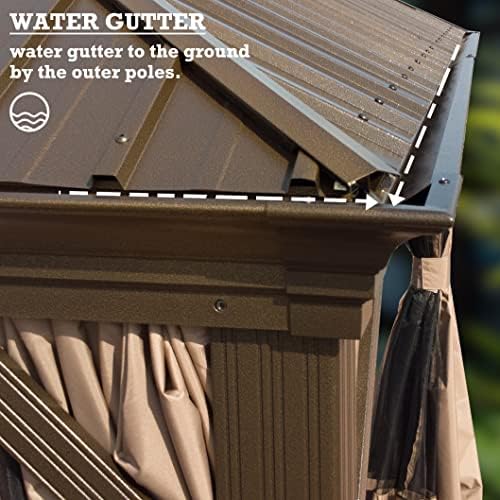 Alexander Hardtop Aluminum Permanent Gazebo with a Mosquito Net and Privacy Sidewalls (Alexander 12'x14' (Brown), alternate