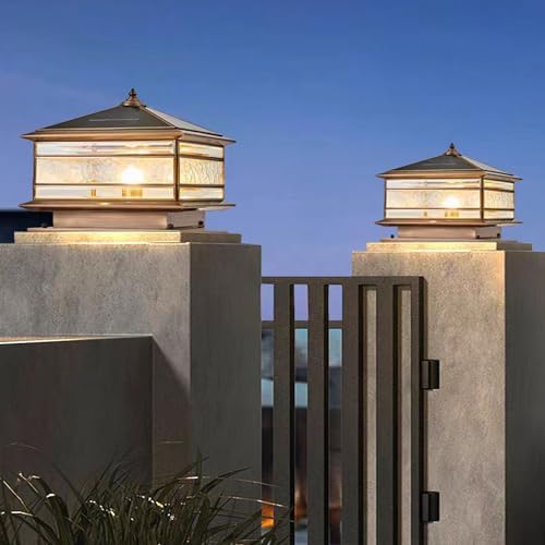 All Copper Steel Glass Outdoor Post lights, Waterproof Pillar Light, Vintage Patio Lawn Column Lamp, outdoor, alternate view